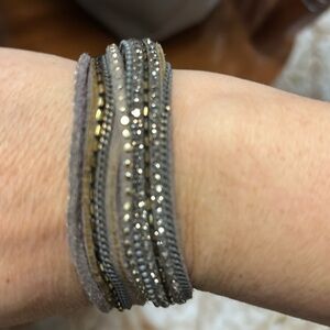 Amrita Singh grey suede beaded cuff bracelet